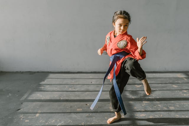 small girl in karate pose